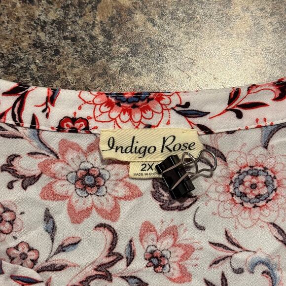 Indigo Rose Top Y2K Boho Cottage Coastal Grandma Girly Grunge Floral Button 2X - Picture 3 of 5
